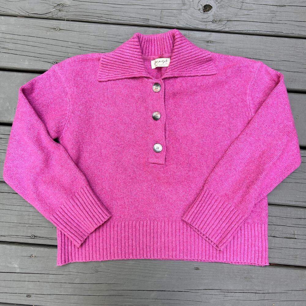 Free People Trading Up Polo Sweater Magenta Haze Pink Cotton Blend Size Small - Picture 2 of 9